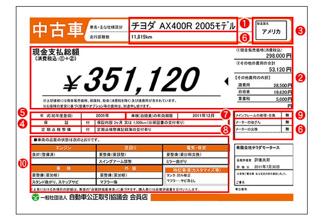 プライスカード一体型品質評価書