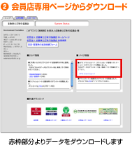 2)会員店専用ページからダウンロード 赤枠部分よりデータをダウンロードします